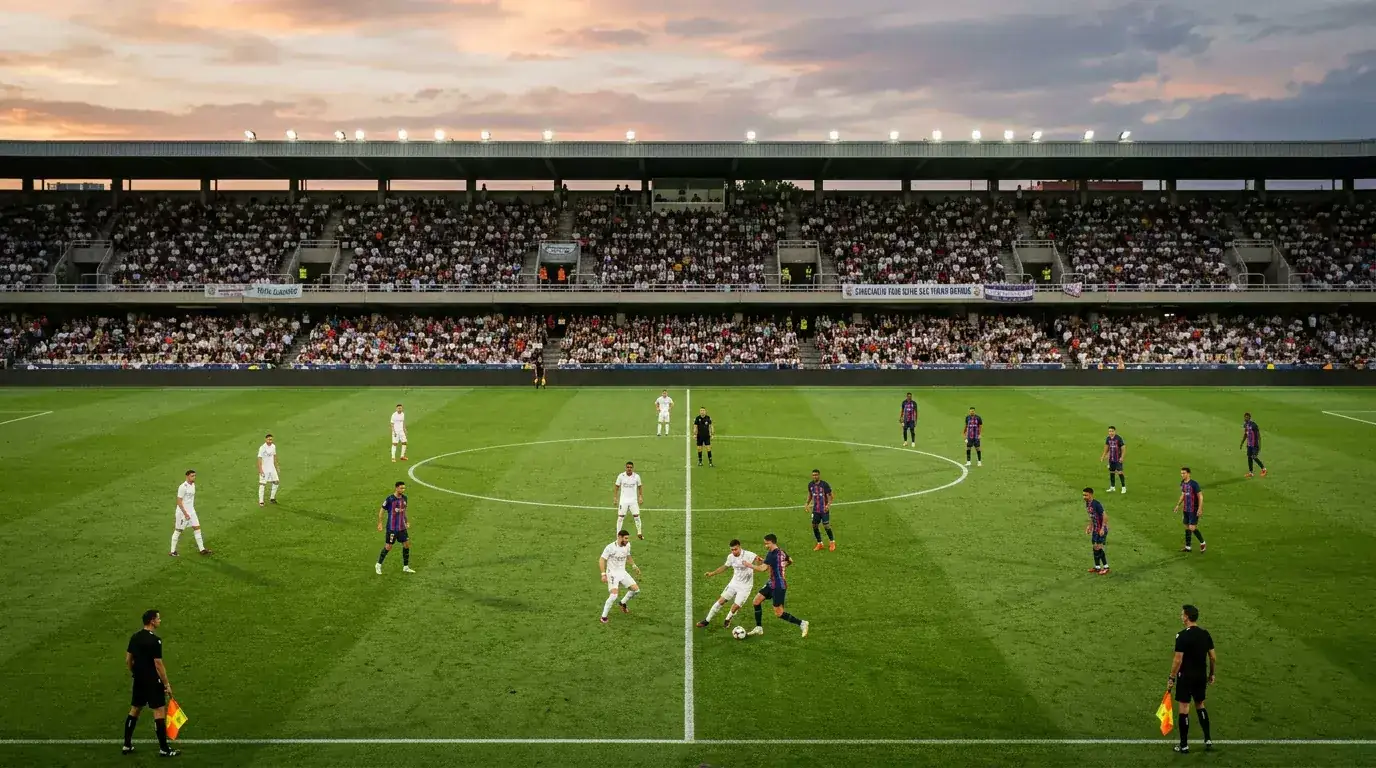 Estadio de fútbol de LaLiga lleno de aficionados durante un partido de primera división española